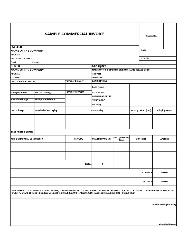 Sample Commercial Invoice Template | PDF | Invoice | Service Industries