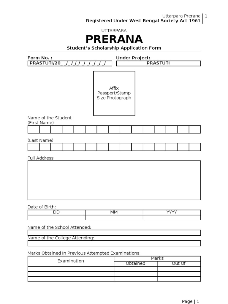 Uttarpara Prerana Scholarship Form | PDF