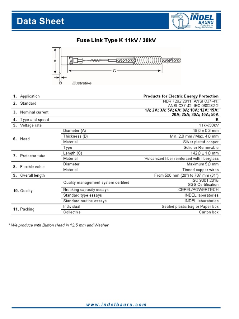 Data Sheet Fuse Link Type K PDF Fuse (Electrical) Wire