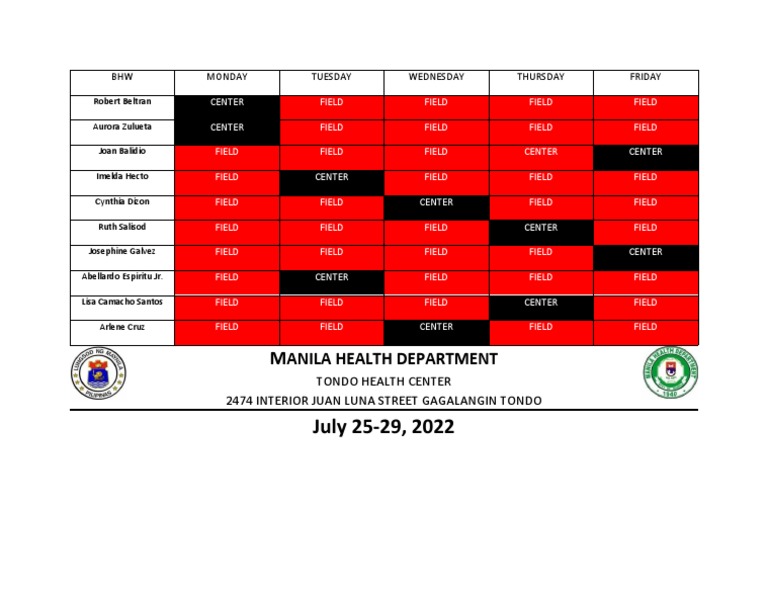 BHW Schedule: July 25-29, 2022 | PDF