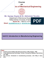 Unit III - Introduction To Manufacturing Engineering