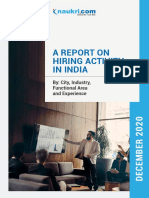 A Report On Hiring Activity in India: By: City, Industry, Functional Area and Experience