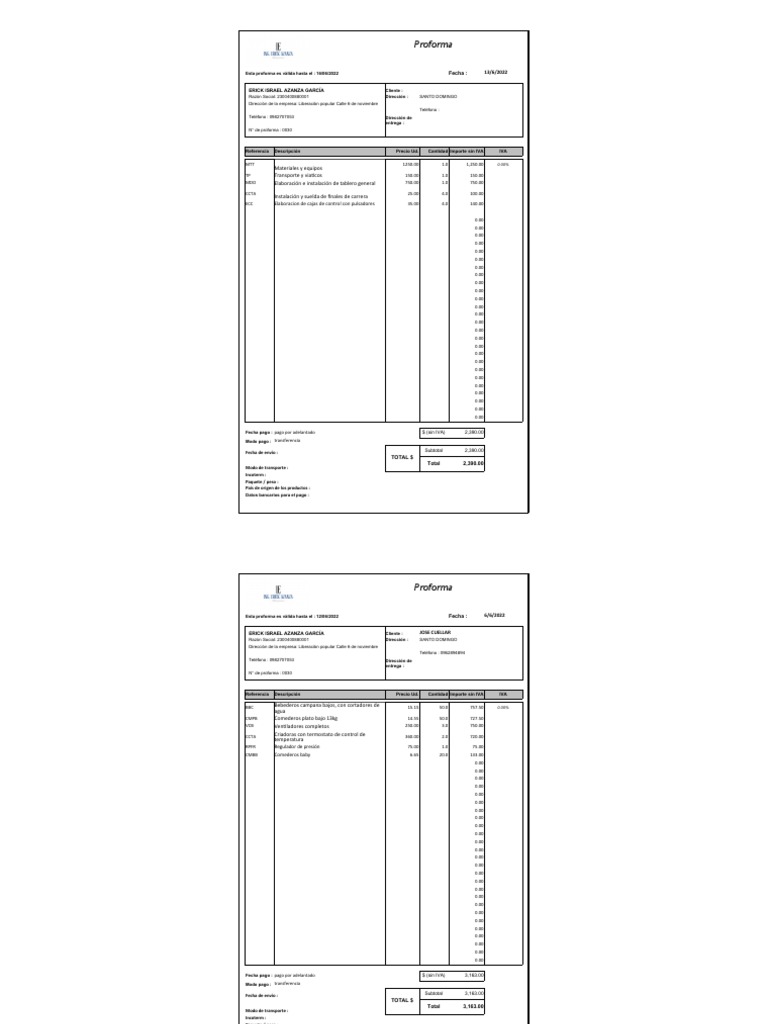 Proforma en blanco para descarga gratuita | PDF
