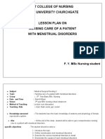 L T College of Nursing SNDT University Churchgate Lesson Plan On Nursing Care of A Patient With Menstrual Disorders