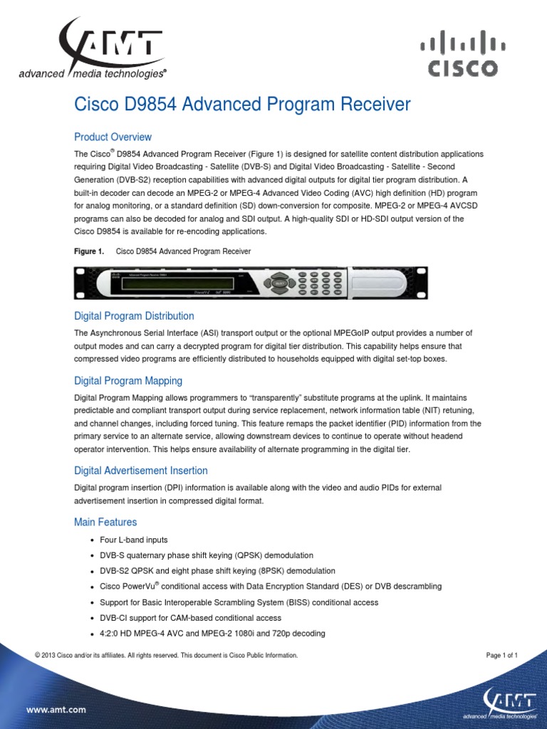 d9854 Advanced-Program Receiver Amt | PDF | Video | Satellite Television