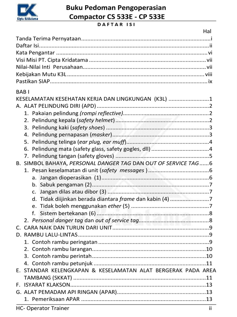 Panduan Operasional Compactor CS 533E | PDF
