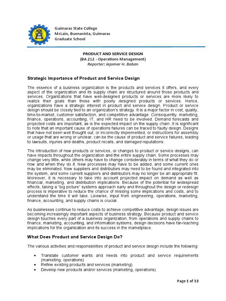 Strategic Importance of Product Design | PDF | Marketing | Reliability ...