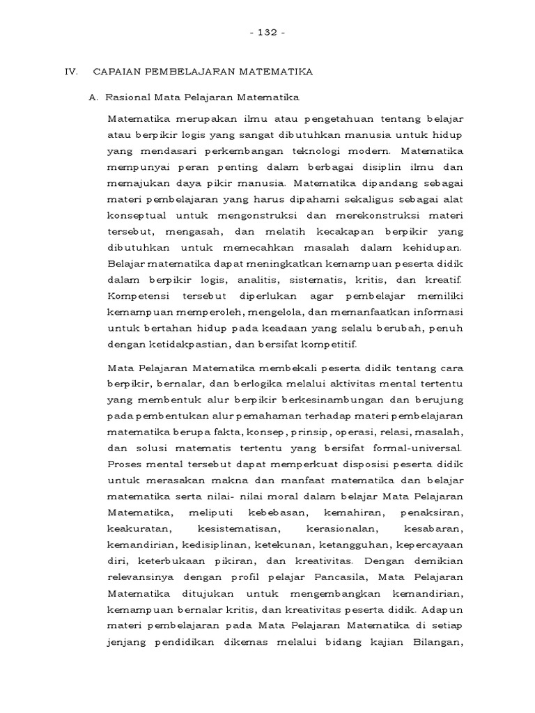 Capaian Pembelajaran Matematika SD | PDF | Karier & Perkembangan | Seni