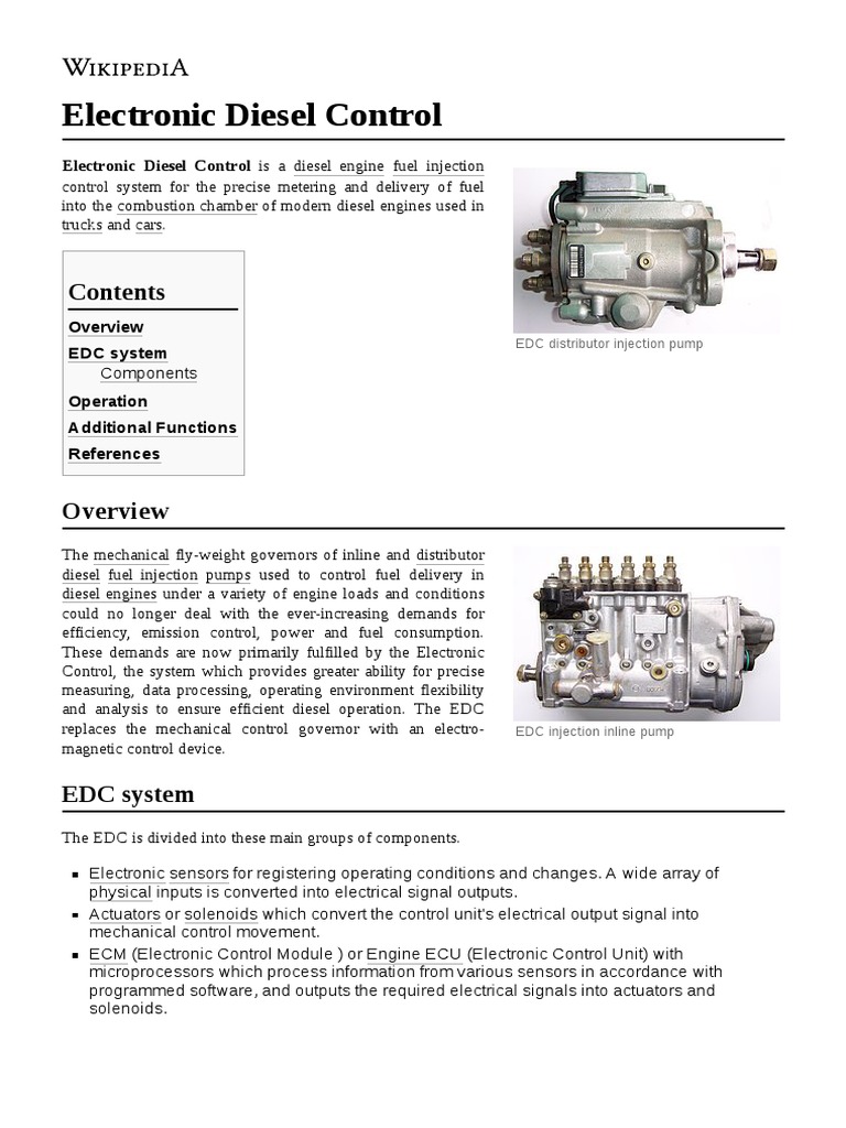 Electronic Diesel Control Is A Diesel Engine Fuel Injection | PDF