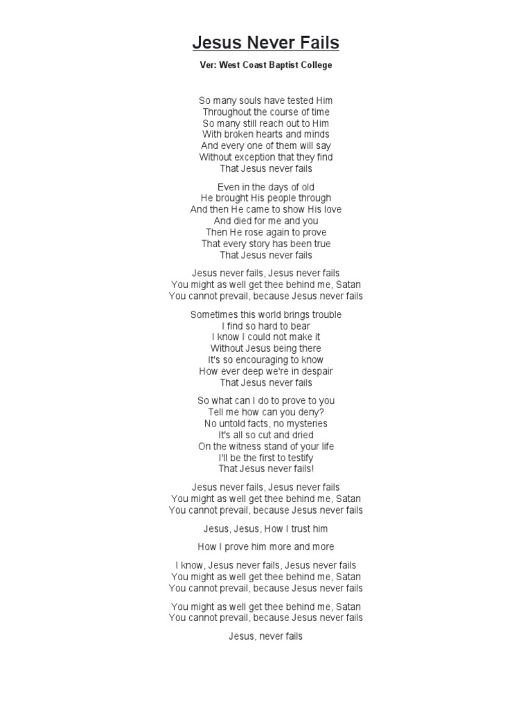 Jesus Never Fails A Song Of Faith And Encouragement Pdf