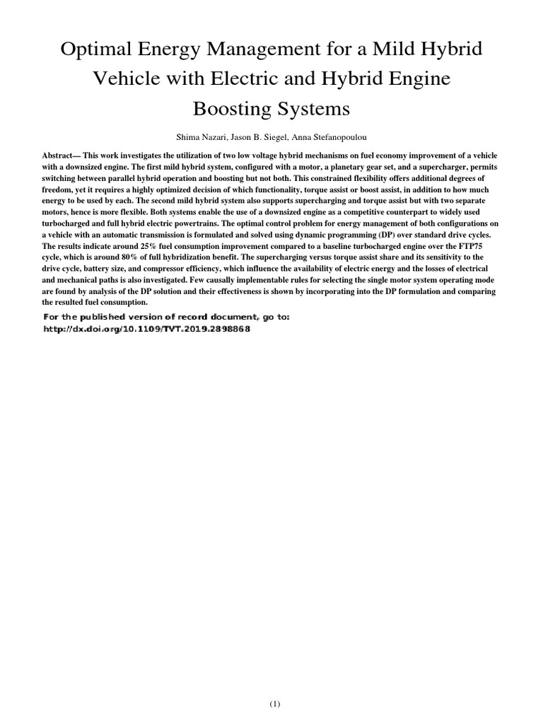 Optimal Energy Management For A Mild Hybrid Vehicle With Electric and ...