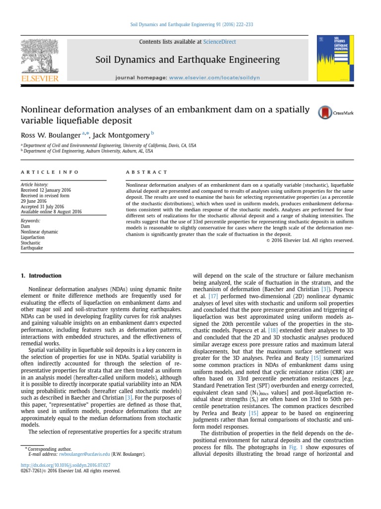 Nonlinear Deformation Analyses of An Embankment Da 2016 Soil Dynamics ...