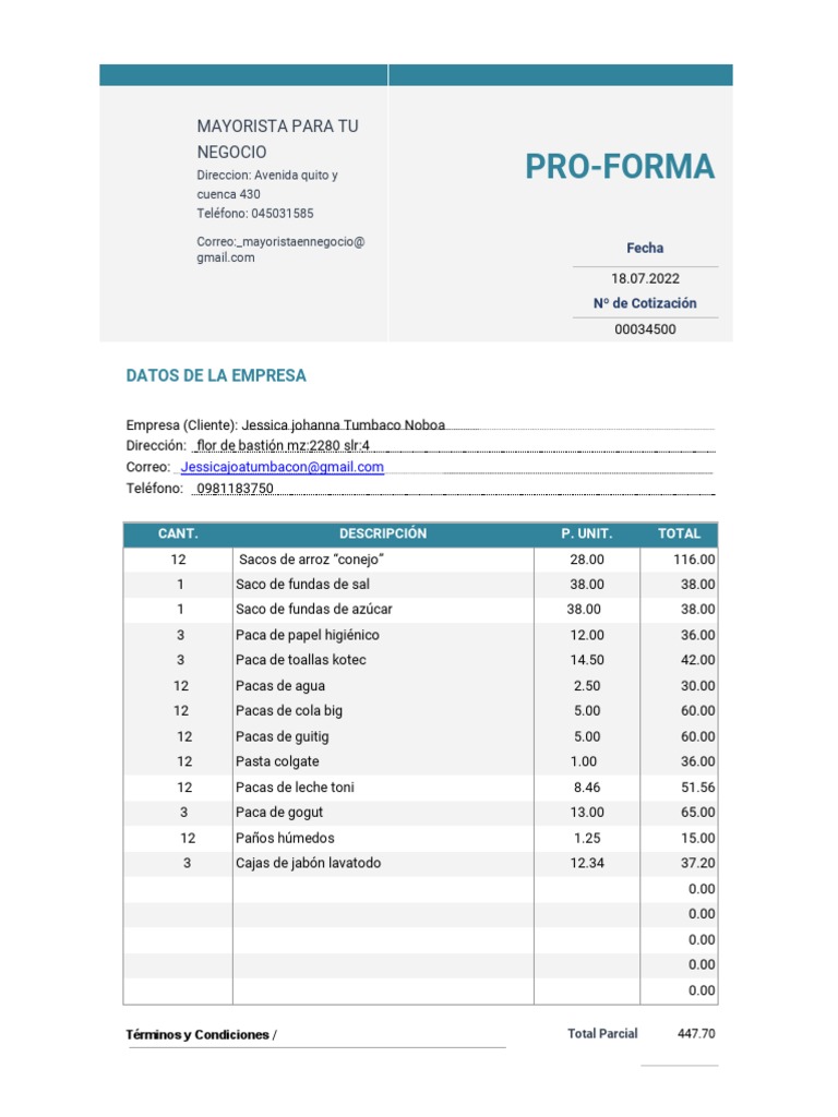 Proforma de Cotización Mayorista | PDF
