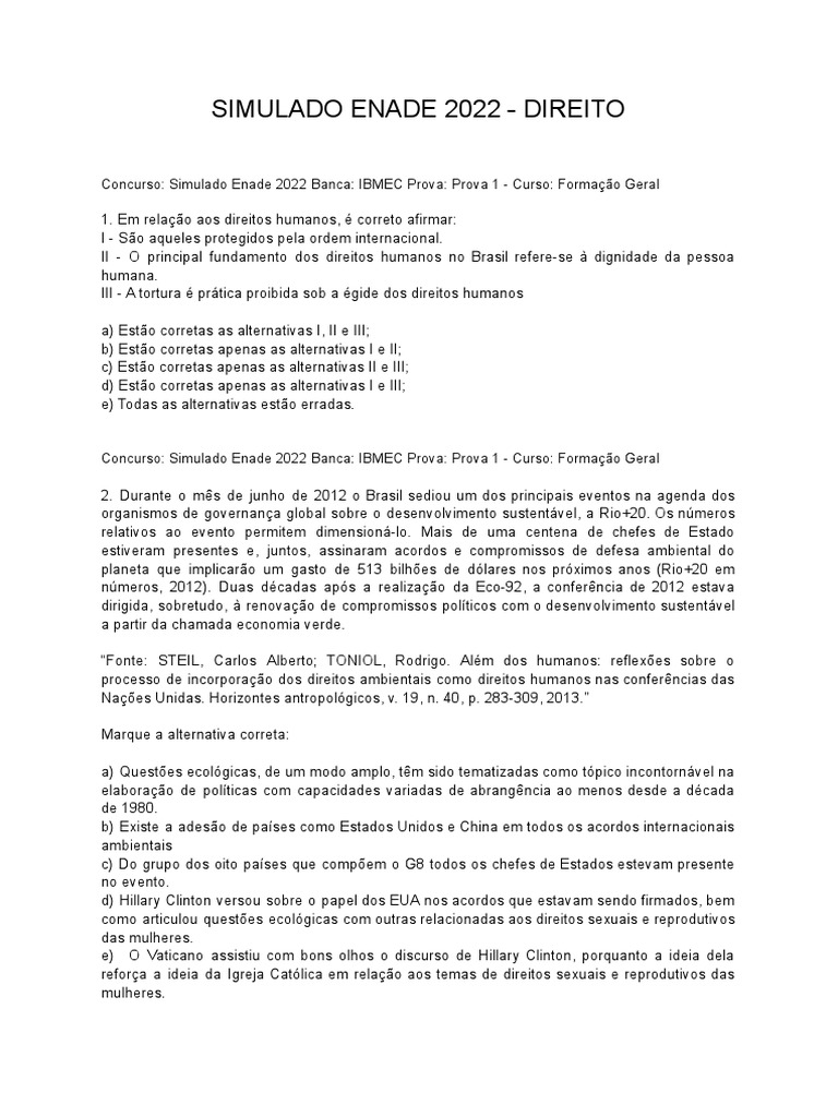 Ibmec 2022 Enade Simulado Direito Prova | PDF | Falência | Brasil