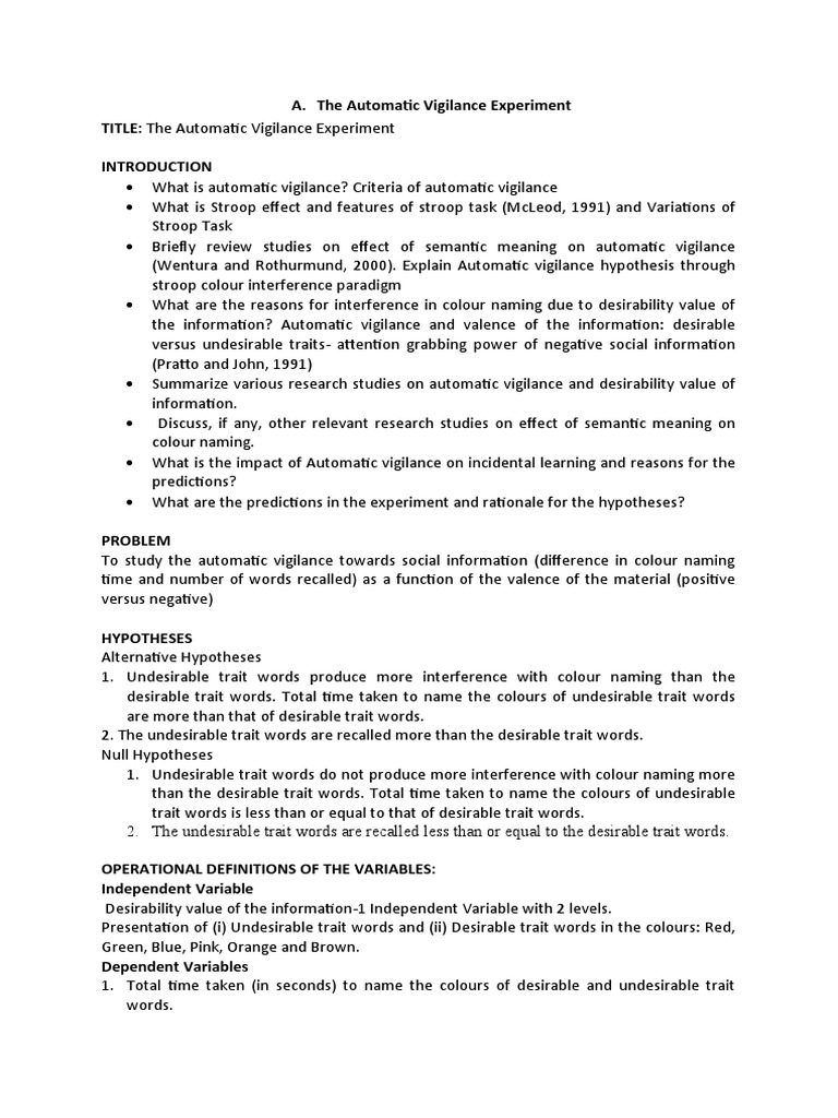 The Automatic Vigilance Experiment PDF Attention Stereotypes