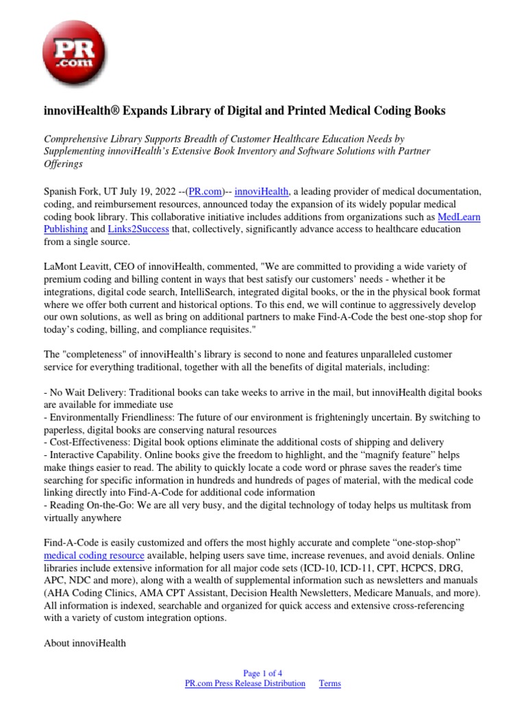 Innovihealth® Expands Library of Digital and Printed Medical Coding ...