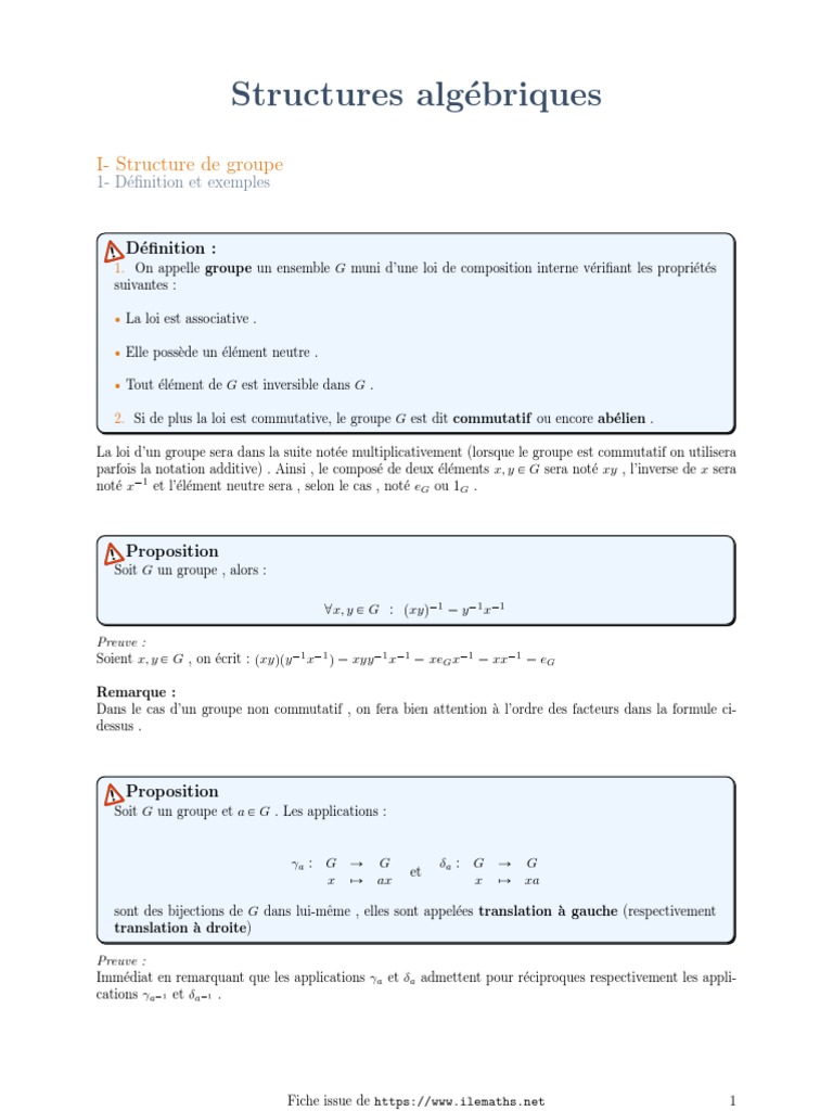 Groupes et Sous-groupes en Algèbre | PDF | Groupe (Mathématiques ...