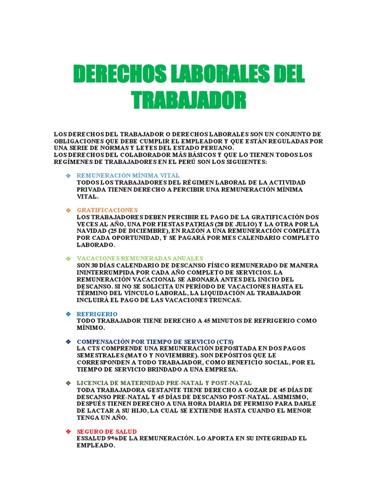 Derechos Laborales Del Trabajador | PDF | Derecho laboral | Salario