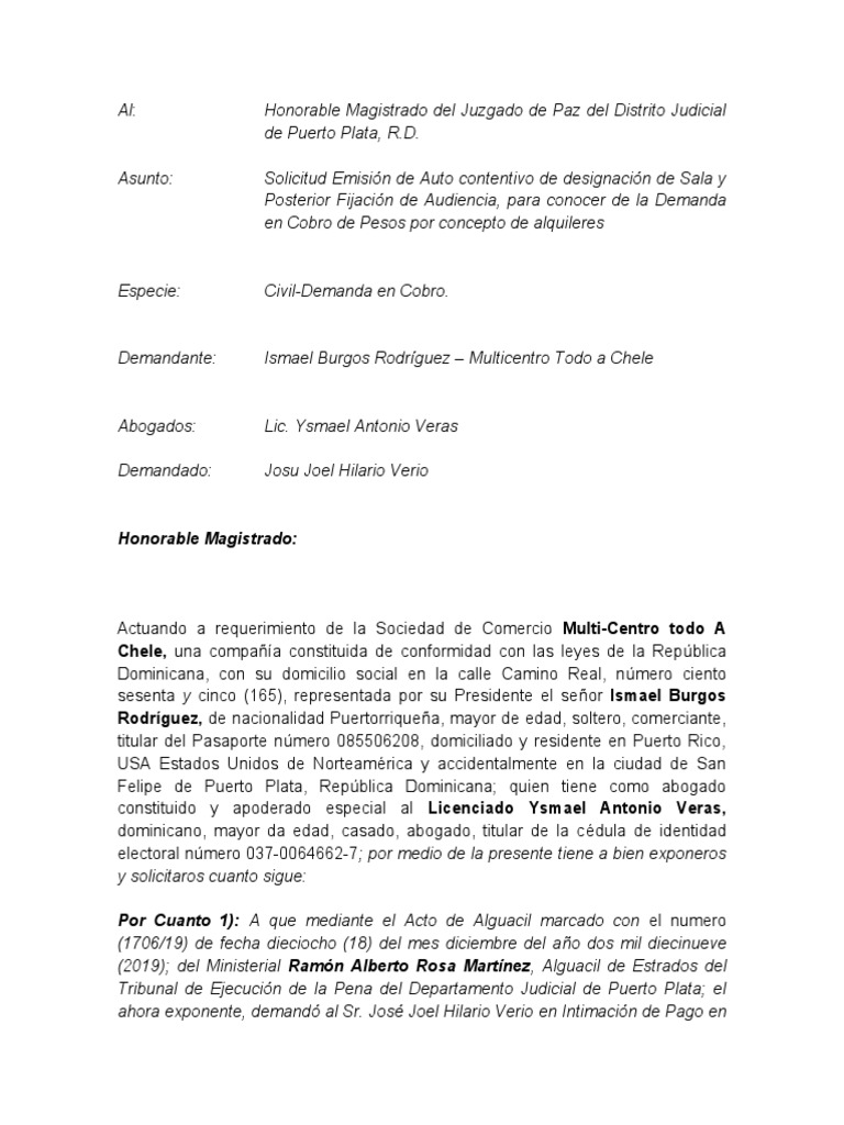 Demanda en Cobro de Pesos Giselda | PDF | República Dominicana | Puerto ...