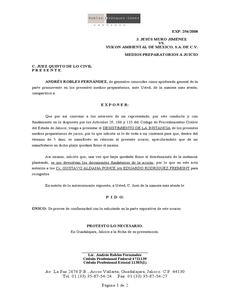 Desistimiento de la Instancia en Juicio | PDF | Justicia | Crimen y ...