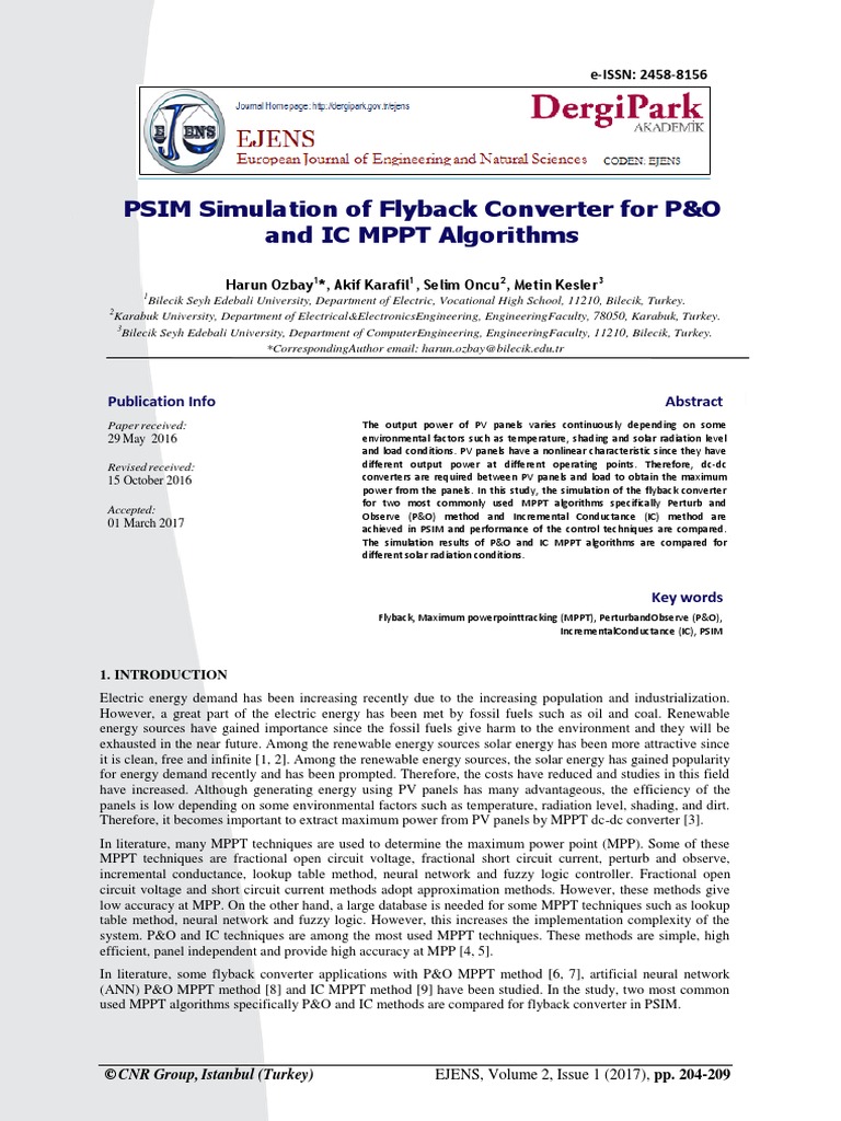 PSIM Simulation of Flyback Converter For P&O and IC MPPT Algorithms ...