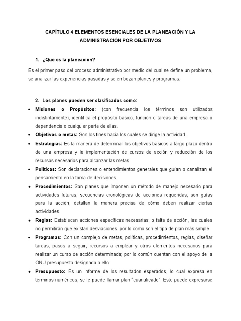 Elementos Clave de la Planeación Administrativa | PDF | Planificación ...