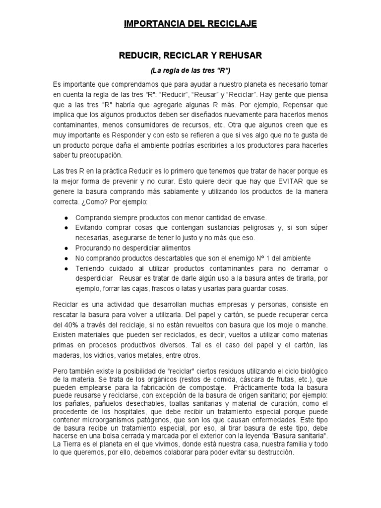 Importancia Del Reciclaje | PDF | Residuos | Reciclaje