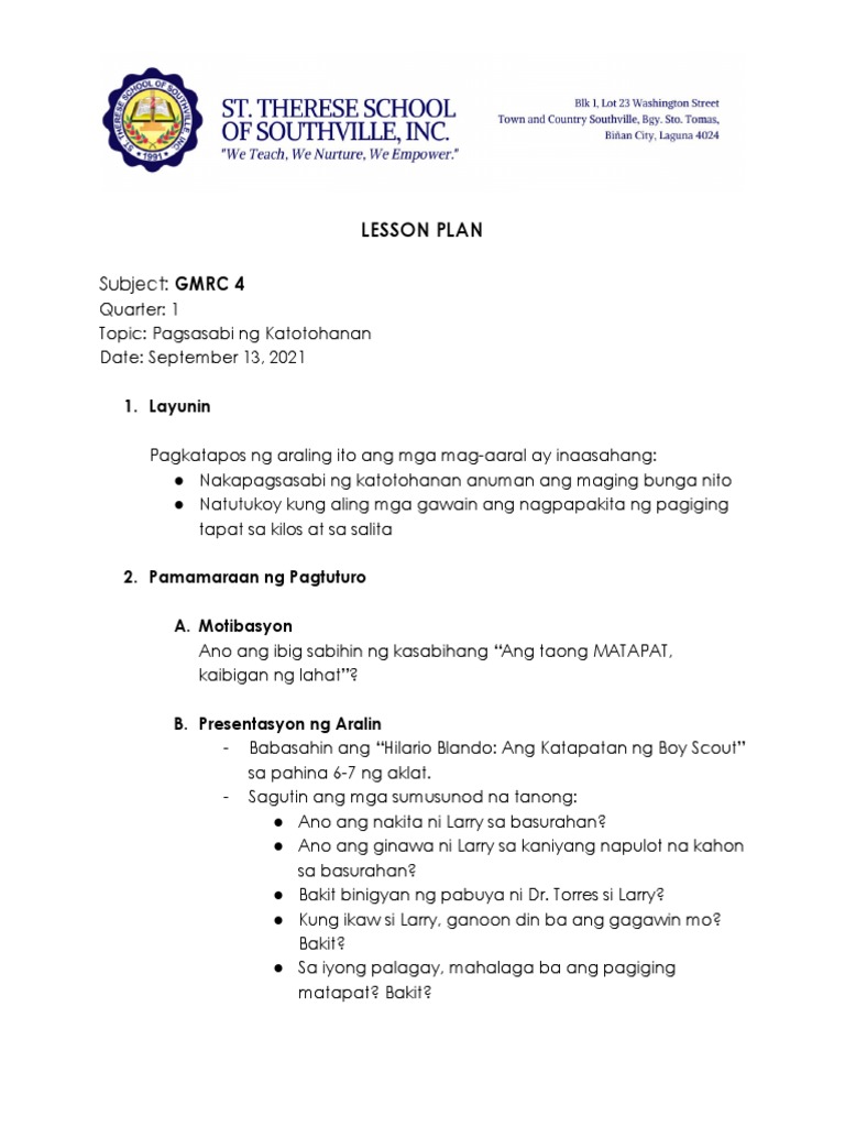 Lessonplan Quarter1 | PDF