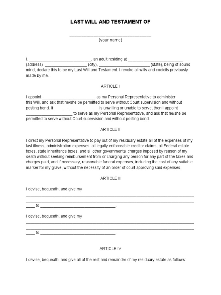 Free_will_and_testament_form | PDF | Will And Testament | Justice