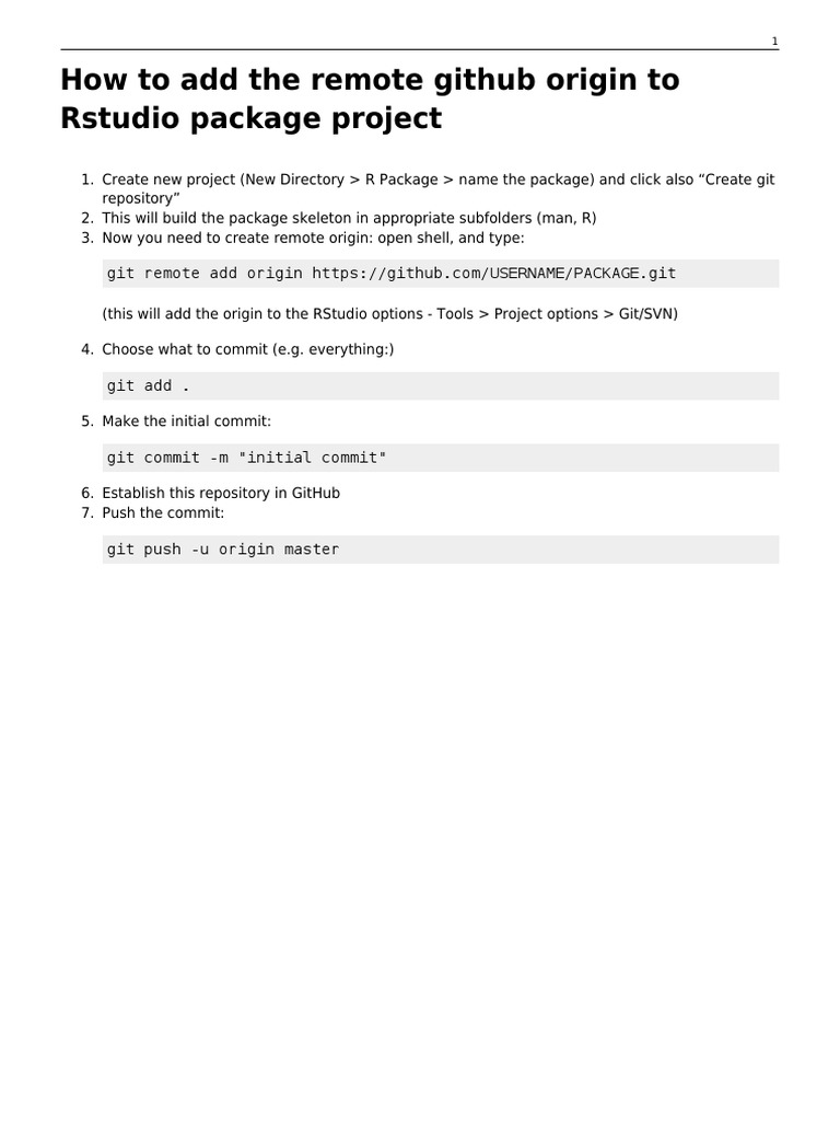 How To Add The Remote Github Origin To Rstudio Package Project | PDF ...