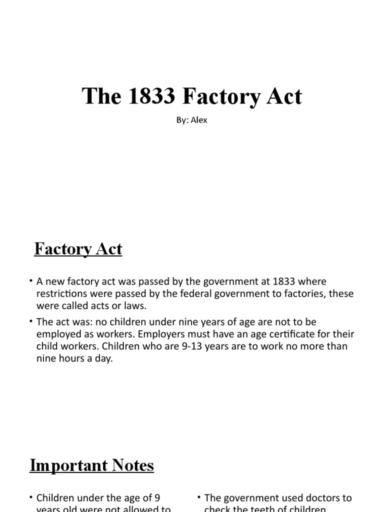 The 1833 Factory Act PDF Factory Child Labour