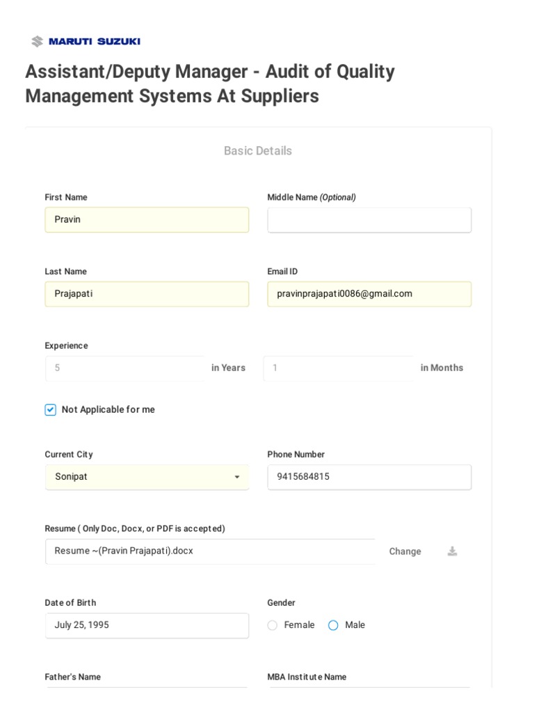 Apply For Assistant - Deputy Manager - Audit of Quality Management ...