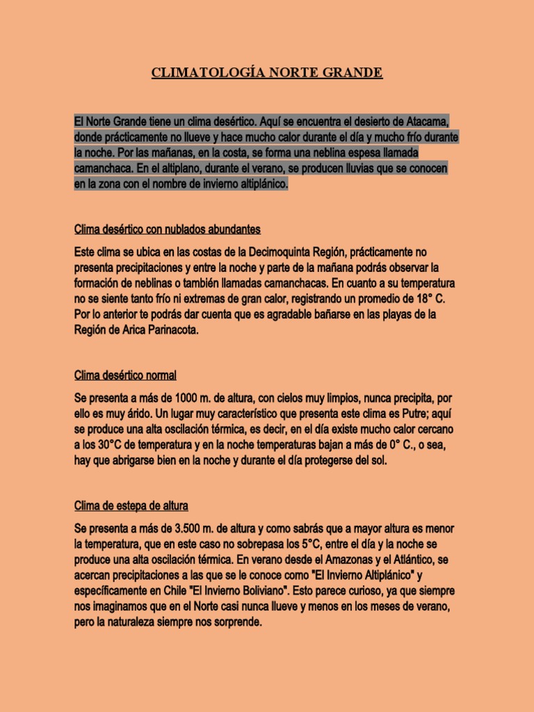 Clima del Norte Grande de Chile | PDF | Desierto | Clima