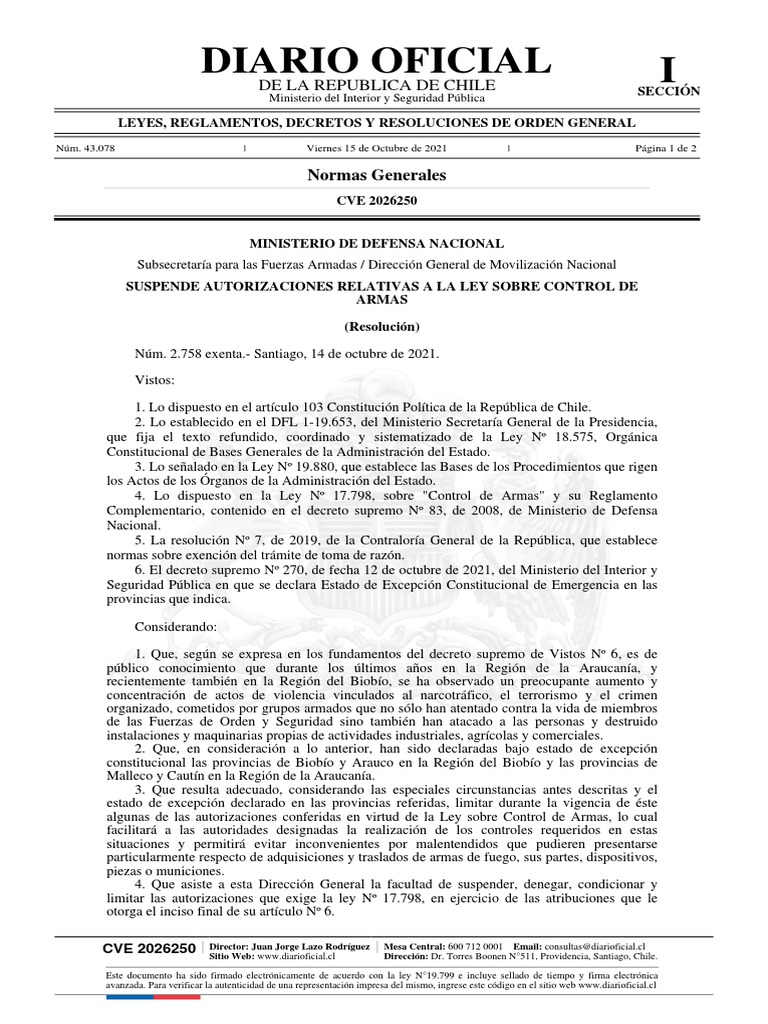 Ley Control de Armas Excepcion Estado PDF Gobierno