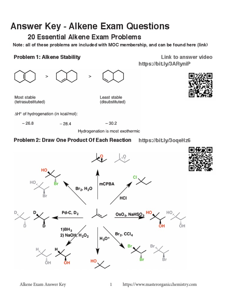 Answer Key - Alkene Exam Questions | PDF | Alkene | Chemistry