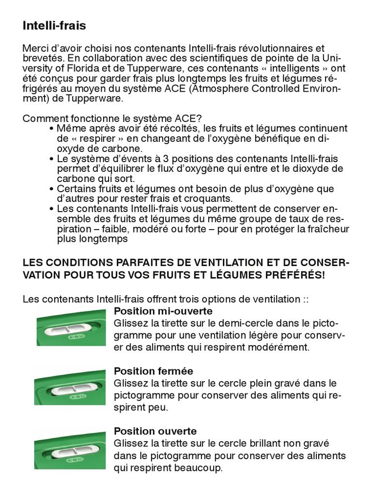Guide des contenants Intelli-frais Tupperware | PDF | Légumes | Plantes