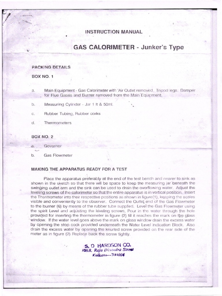 Junkers Gas Calorimeter PDF Flow Measurement Water