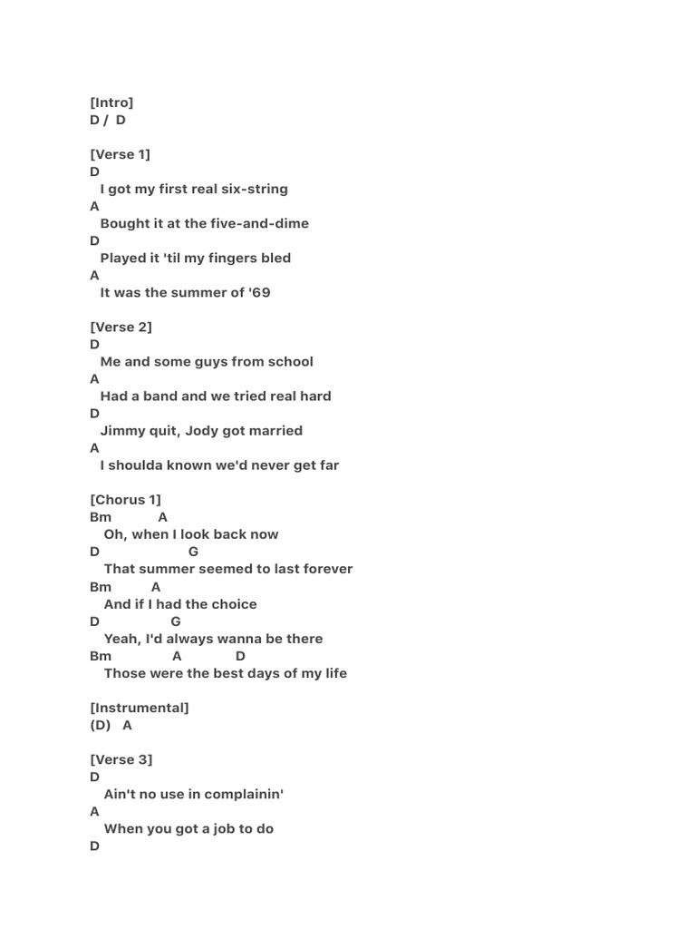 Summer of 69 guitar chords pdf
