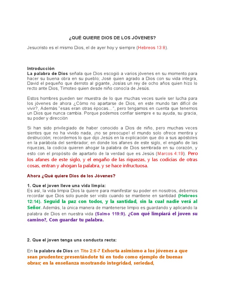 Qué Quiere Dios de Los Jóvenes | PDF | Jesús | Amor