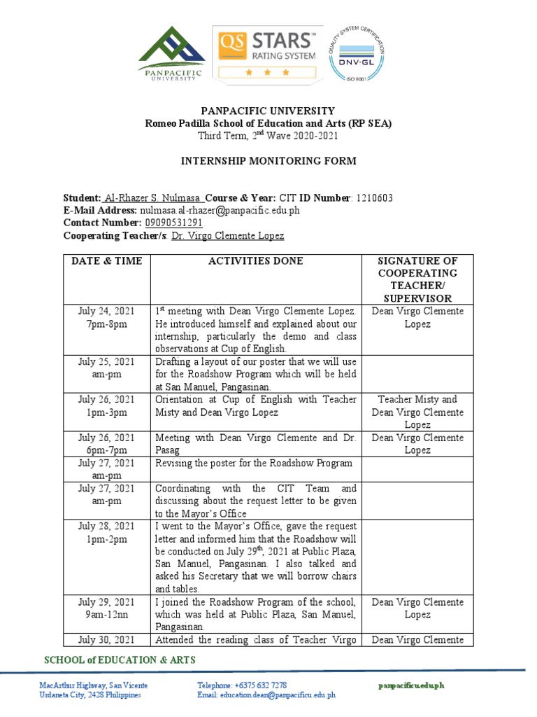 Internship Monitoring Report 2021 | PDF | Lesson Plan | Communication