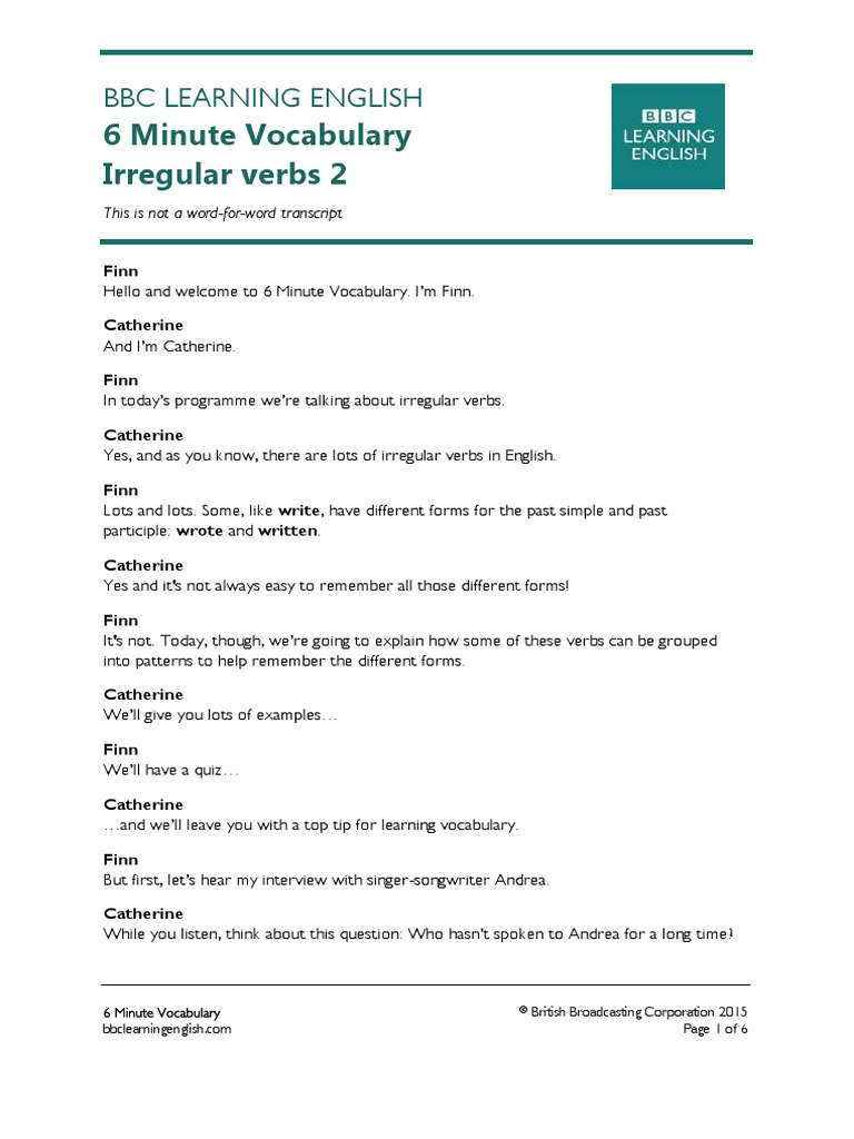 b2 U28 6min Vocab Irregular Verbs | PDF | English Language | Linguistic ...