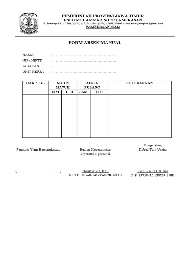 Ori Form Absen Manual & Reset HP Epresensi | PDF