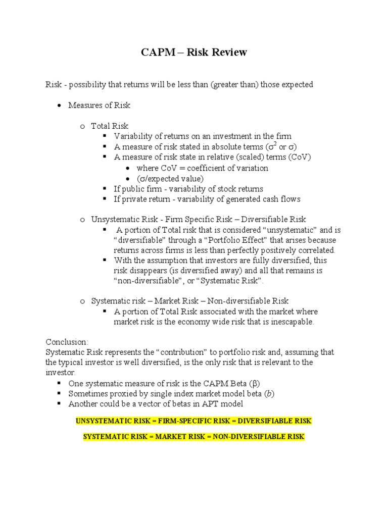 CAPM and APM: Understanding Risk Models | PDF | Capital Asset Pricing ...