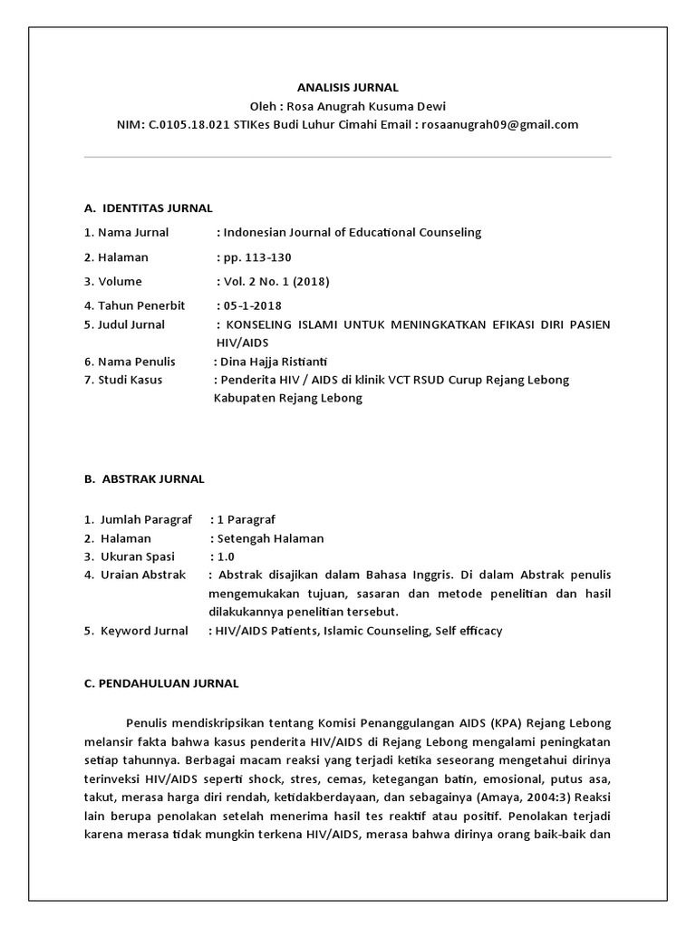 Analisa Jurnal Hiv Aids - Rosa Anugrah - PN A | PDF | Pengembangan Diri