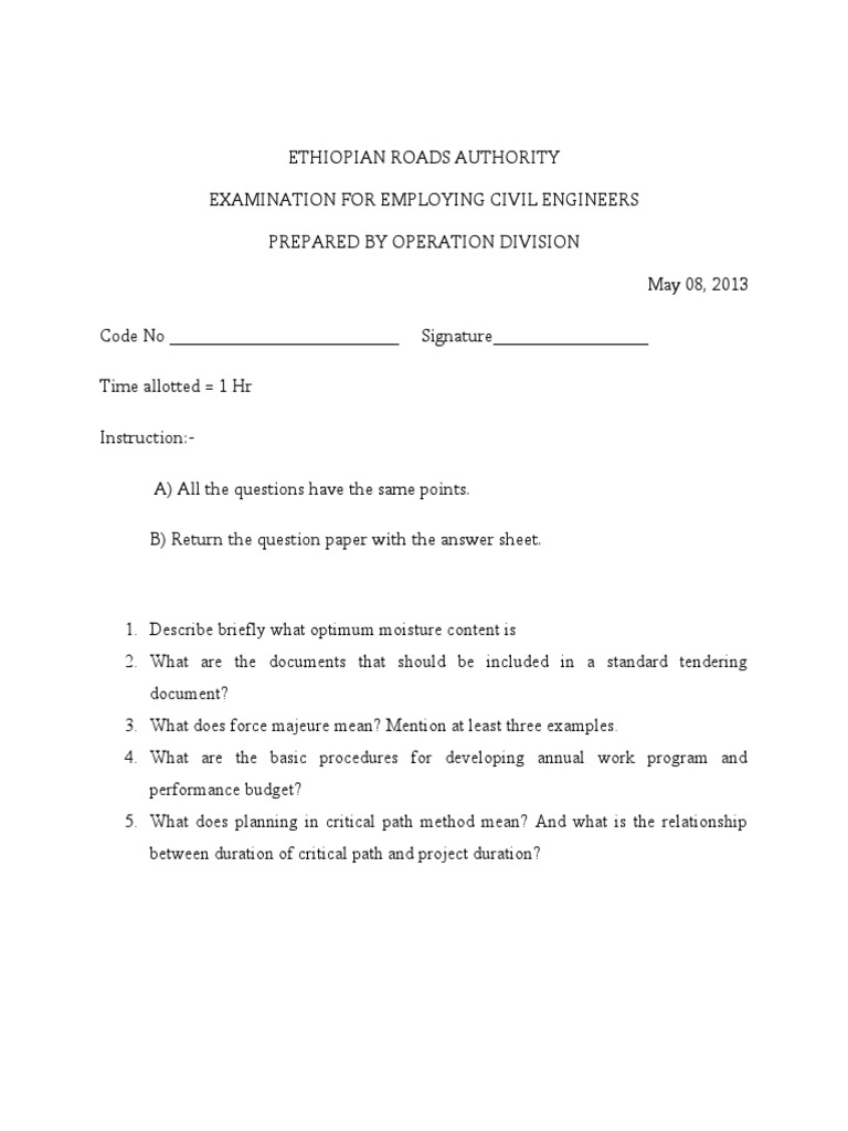 Exam Civil Engineers Pdf Road Concrete