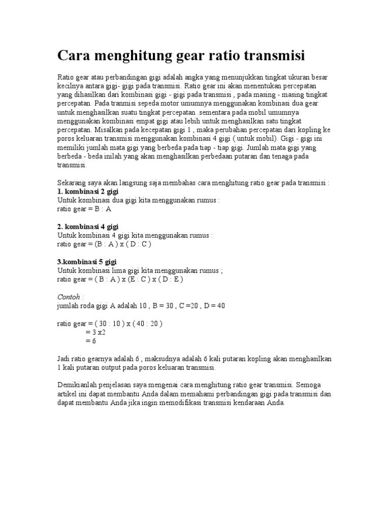Cara Hitung Gear Ratio Transmisi | PDF | Metode & Bahan Ajar | Komputer