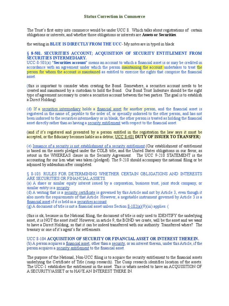 UCC 8: Securities Account Overview | PDF | Securities (Finance ...