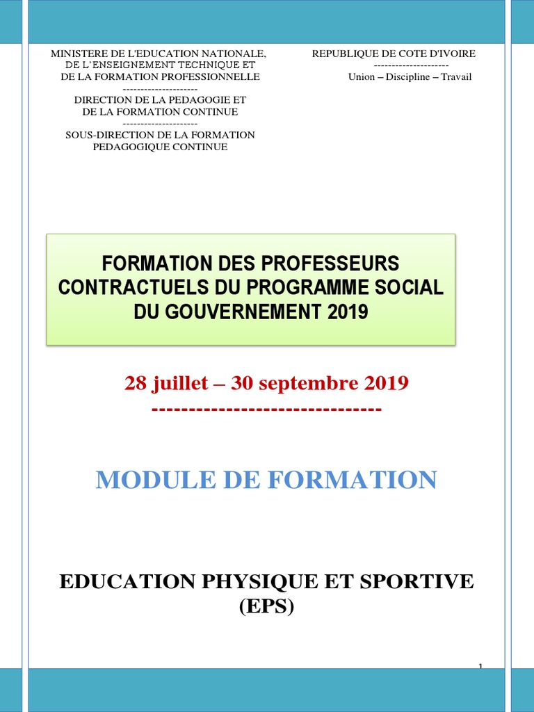 Cahier De Formation 2019 2020 Page De Garde Modules Formation Contractuels 2019 - EPS | PDF | Athlétisme | Course à pied