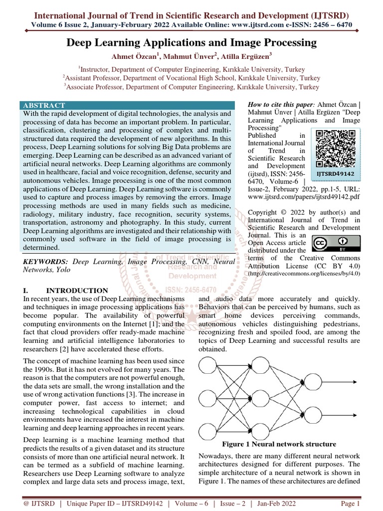Deep Learning Applications and Image Processing | PDF | Deep Learning ...