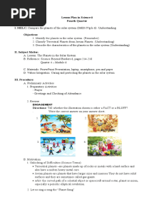 Lesson Plan in Science 6 Fourth Quarter I. Melc: Compare The Planets of The Solar System (S6Es-Ivg-H-6) - Understanding Objectives